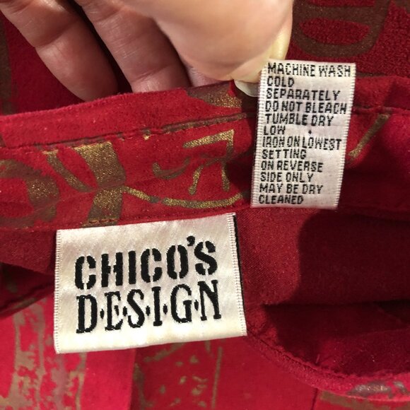 Chico's Design Sz 3 Red Long Sleeve Button Up Shirt Blazer Jacket Oriental Print - Picture 6 of 8